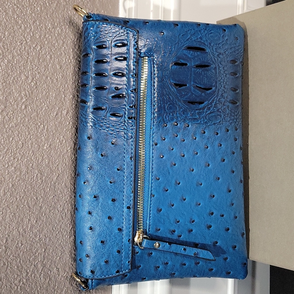 Le Miel Blue Vegan Embossed Ostrich Crossbag - Picture 4 of 9